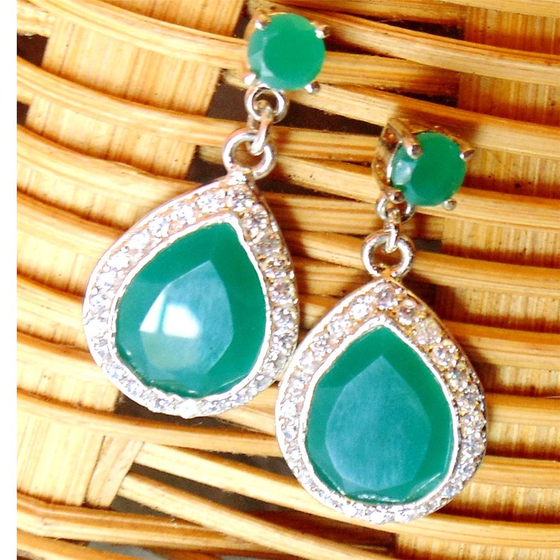 Designer Emerald CZ Rhodium Plated Silver Jewelry Set-Lovely Piece Of Jewelry Set-Birthstone Jewelry Earring Pendant Set-DTS-1003