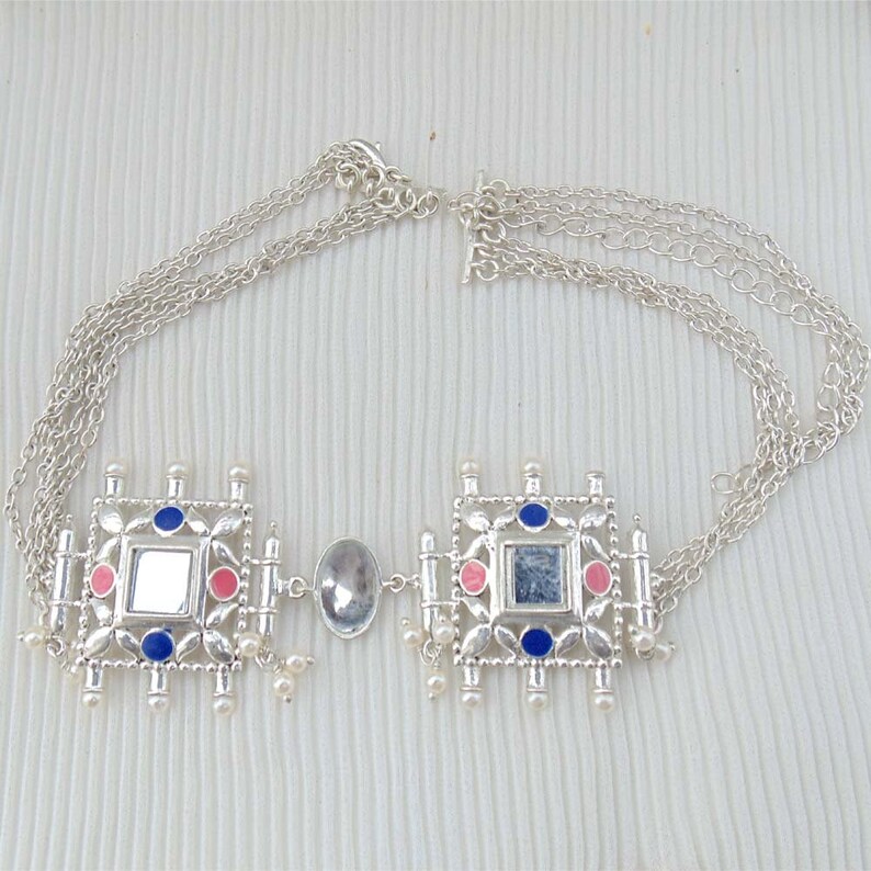 Pearl Ememel Sterling Silver Jewelry Two Tone Necklace Glass Necklace N -1606 Designer Glass Necklace Awesome Ememel Necklace