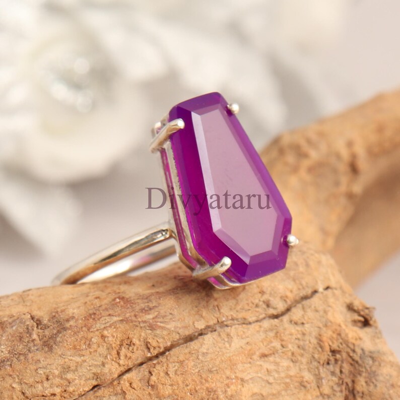 Purple Amethyst Gemstone.925 Sterling Silver Trendy Coffin Shape Ring All Size Purple Amethyst Gemstone.925 Sterling Silver Trendy Coffin Shape Ring All Size