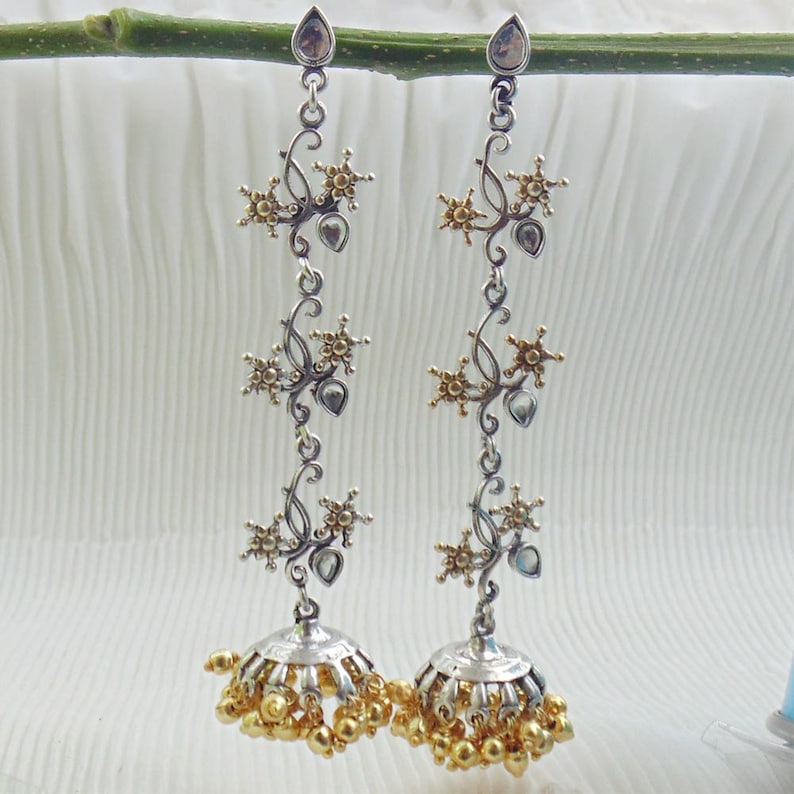 Awesome Two Tone Earring E1163 Indian Jhumka Jewelry Earring Stylish Jhumka Kundan GP Jewelry Earring Silver Kundan Earring