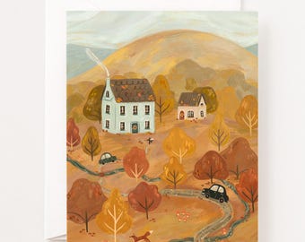 Thanksgiving Slope Card: Autumn Town Greeting Card