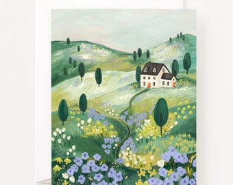 Wildflower Slope Greeting Card: Illustrated Landscape Card Set