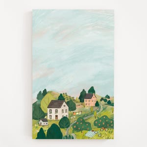 Bike Ride in the Country Slope Notepad | Large Illustrated Landscape List Pad with Rural Orchard Illustration