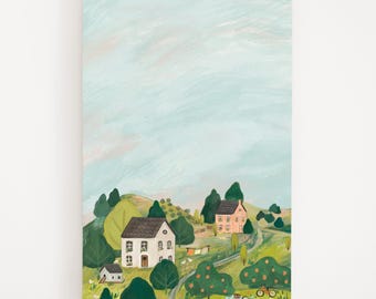 Bike Ride Countryside Notepad: Illustrated Orchard Landscape List Pad