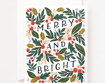 Tarjeta de Navidad alegre y brillante con saludos festivos