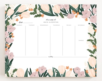 First Bloom Weekly Planner Notepad: Illustrated Botanical Personalized Weekly Calendar To Do List Pad