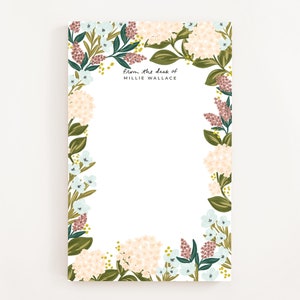 Bloc de notas personalizado con hortensias: Bloc de notas personalizado con ilustraciones, papelería para escribir cartas