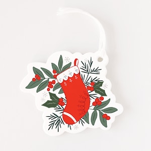 Set of 10 Holiday Stockings Gift Tags | Die Cut Hand Crafted Christmas Gift Tag Set with String
