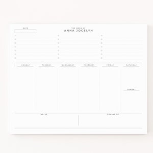 Personalized Weekly Desk Pad : Custom Weekly To Do Notepad with Calendar and To Do List,  Minimalist Personalized Weekly Planner Stationery