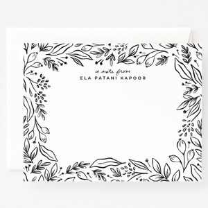 Personalized Flat Card Set of 12 | Illustrated Botanical Custom Flat Notes with Hand Lettered Calligraphy : Personalized Stationery Cards