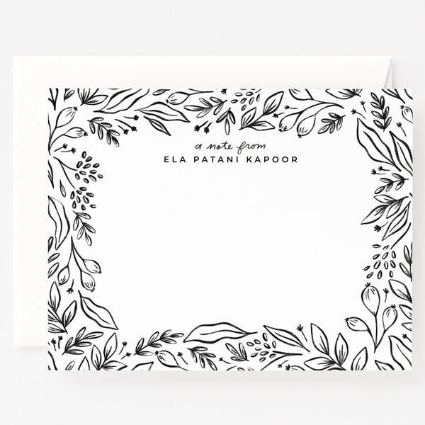 Personalized Flat Card Set of 12 | Illustrated Botanical Custom Flat Notes with Hand Lettered Calligraphy : Personalized Stationery Cards