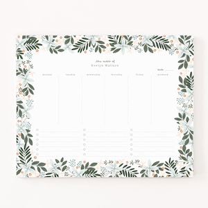 Personalized Weekly Planner Notepad | Custom Daily Planner To Do Pad : Morning Blooms Personalized Weekly Desk Pad