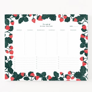 Personalized Weekly Planner Notepad : Custom To Do Planner Pad with Calendar, Strawberry Personalized Weekly