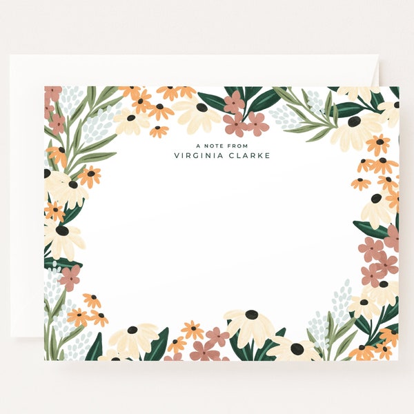 Personalized Flat Card Set: Wildflower Illustrated Custom Stationery Cards, Letter Writing Stationery Set