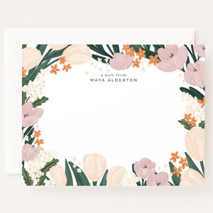 Personalized Flat Card Set: First Bloom Illustrated Custom Stationery Cards, Letter Writing Stationery Set