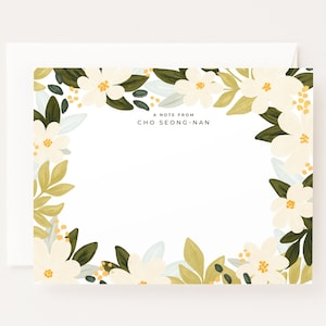 Personalized Flat Card Set: Spring Bloom Illustrated Custom Stationery Cards, Letter Writing Stationery Set