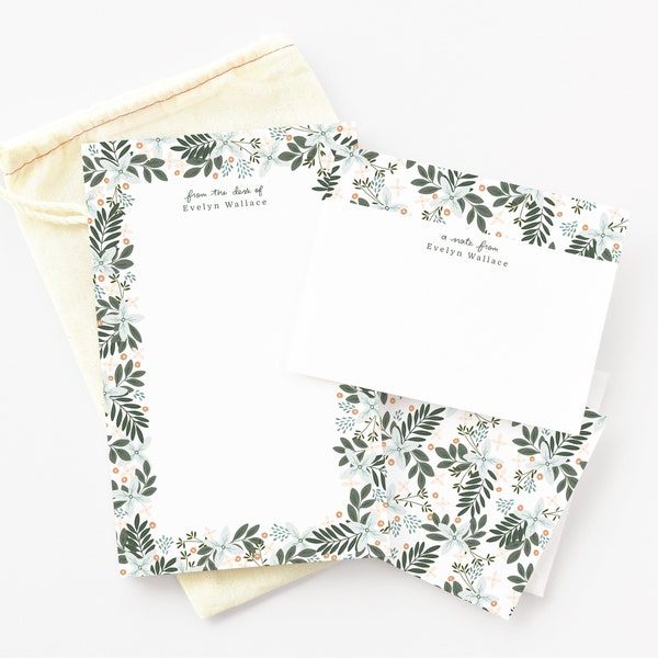 Morning Blooms Personalized Stationery Set | Floral Custom Stationery Gift Set with Notepad and Cards