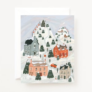 Karta świąteczna Christmas Slope | Ilustrowane karty świąteczne z ilustracją zimową, zestaw kartek świątecznych