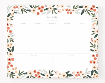 Weekly Planner Pad | Floral Weekly Desk Notepad, Mousepad Planner Notepad : Blush Field Weekly To Do Notepad