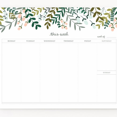 Weekly Planner Pad Floral Weekly Desk Notepad Mousepad Etsy