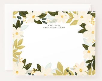 Personalized Flat Card Set: Spring Bloom Illustrated Custom Stationery Cards, Letter Writing Stationery Set