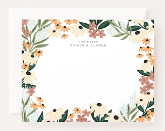 Personalized Flat Card Set: Wildflower Illustrated Custom Stationery Cards, Letter Writing Stationery Set