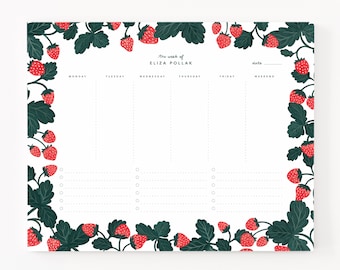 Personalized Weekly Planner Notepad : Custom To Do Planner Pad with Calendar, Strawberry Personalized Weekly