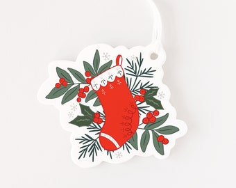 Set of 10 Holiday Stockings Gift Tags | Die Cut Hand Crafted Christmas Gift Tag Set with String