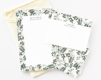 Morning Blooms Personalized Stationery Set | Floral Custom Stationery Gift Set with Notepad and Cards