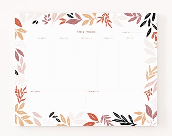 Weekly Planner Notepad : Daily Planner To Do Pad,  Rosy Leaves Weekly Desk Pad