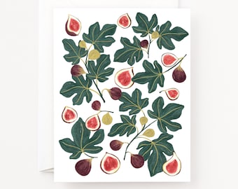 Set of 8 Fig Notecard Set : Illustrated Fruit Garden Stationery Cards Set, Folded Blank Note Cards