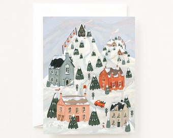 Christmas Slope Holiday Card  | Illustrated Christmas Cards with Winter Illustration, Christmas Greeting Card Set