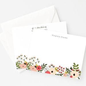 Personalized Flat Card Set of 12 Custom Floral Stationery Notecards : Blooming Wreath Collection Personalized Stationery Set image 3