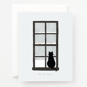 Let it Snow Holiday Card Snowy Scene Illustrated Christmas Cards Set, Cat Christmas Cards Set of 8 or Single Greeting Card image 1