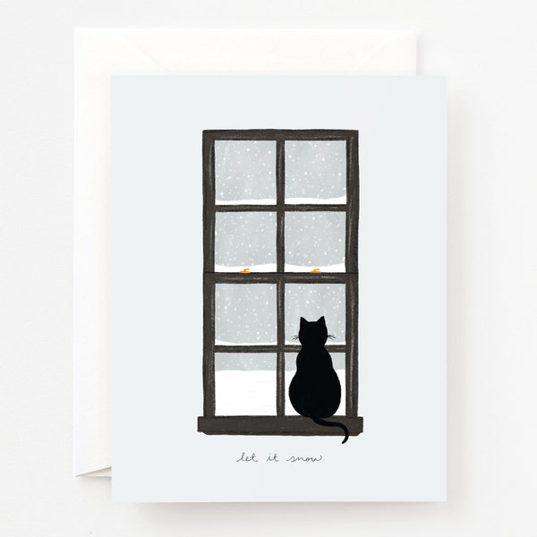 Let it Snow Holiday Card | Snowy Scene Illustrated Christmas Cards Set, Cat Christmas Cards Set of 8 or Single Greeting Card