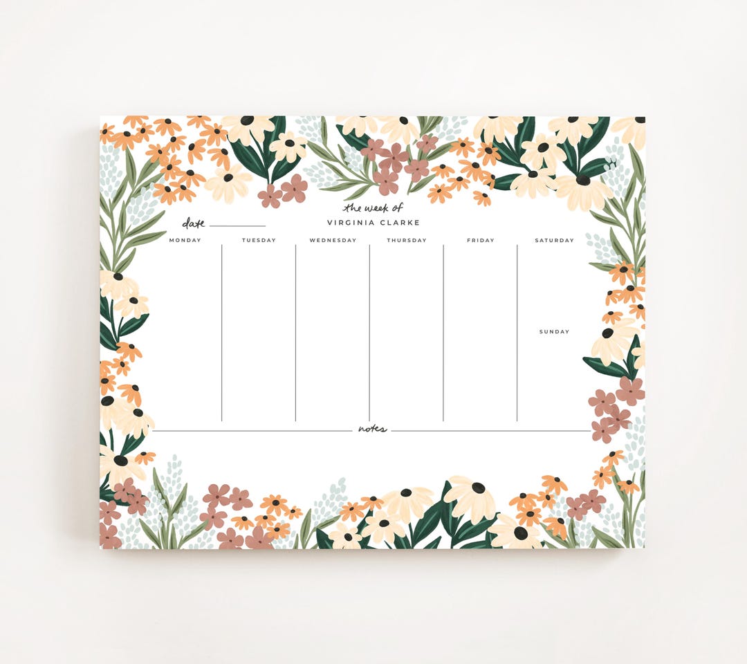 Wildflower Weekly Planner Notepad: Illustrated Botanical Personalized ...