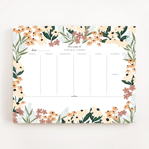 Wildblumen Wochenplaner Notizblock: Illustrierter botanischer personalisierter Wochenkalender To Do List Pad
