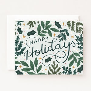 Winter Pine Holiday Cards Set of 8 or Single Greeting Card : Floral Christmas Cards with Happy Holidays, Blank Greeting Card Holiday Cards image 1