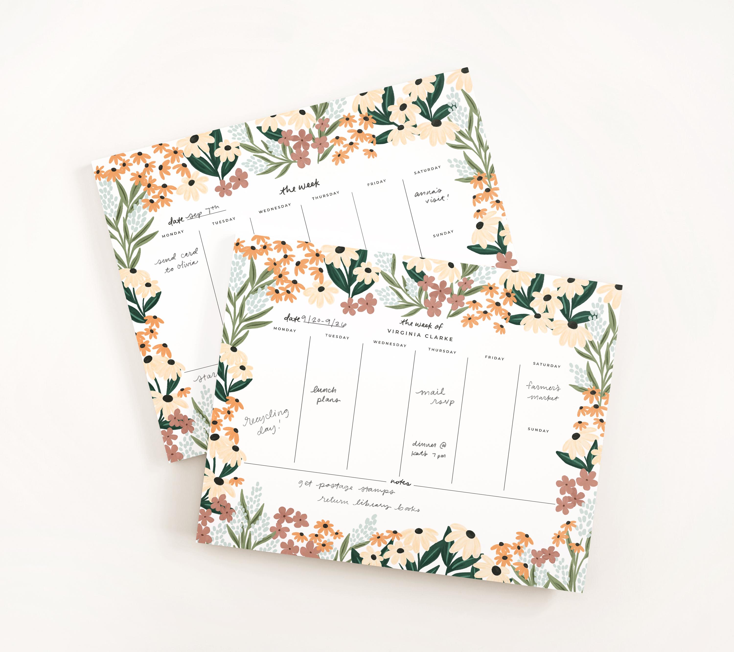 Wildflower Weekly Planner Notepad: Illustrated Botanical Personalized ...