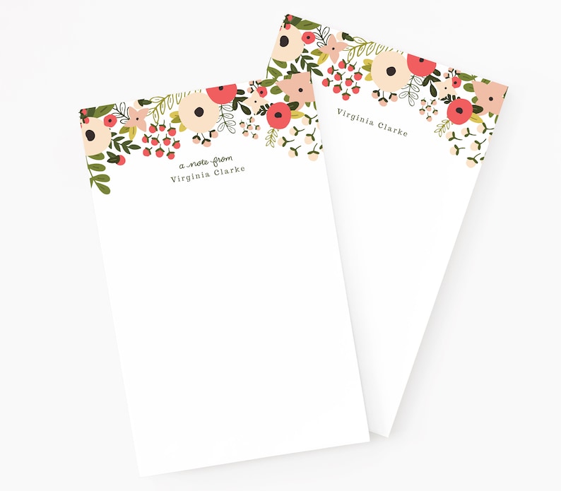 Personalized Stationery Set Illustrated Floral Stationery Gift Set with Custom Notepad, Flat Cards, and Notecards : Blooming Wreath image 4