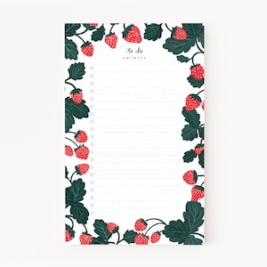 Strawberry To Do Notepad | Hand Illustrated Fruity Daily Planner To Do List Notepad Stationery, Strawberry To Do List Pad