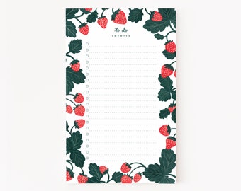 Strawberry To Do Notepad | Hand Illustrated Fruity Daily Planner To Do List Notepad Stationery, Strawberry To Do List Pad