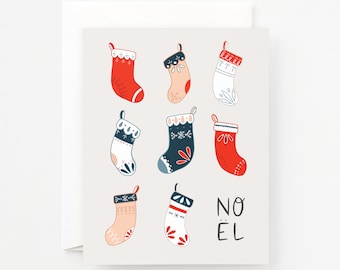 Noel Stockings Christmas Cards | Illustrated and Hand Lettered Christmas Card Set with Holiday Stockings