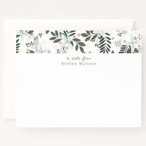 Morning Blooms Personalized Flat Card Stationery Set | Hand Lettered Custom Note Cards Set of 12