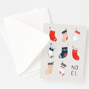 Noel Stockings Christmas Cards Illustrated and Hand Lettered Christmas Card Set with Holiday Stockings image 2