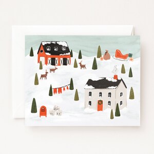 Conjunto de 8 cartões da casa do Papai Noel | Cartões de Natal ilustrados do Pólo Norte do Papai Noel, Pacote de cartões de Natal em branco dobrados