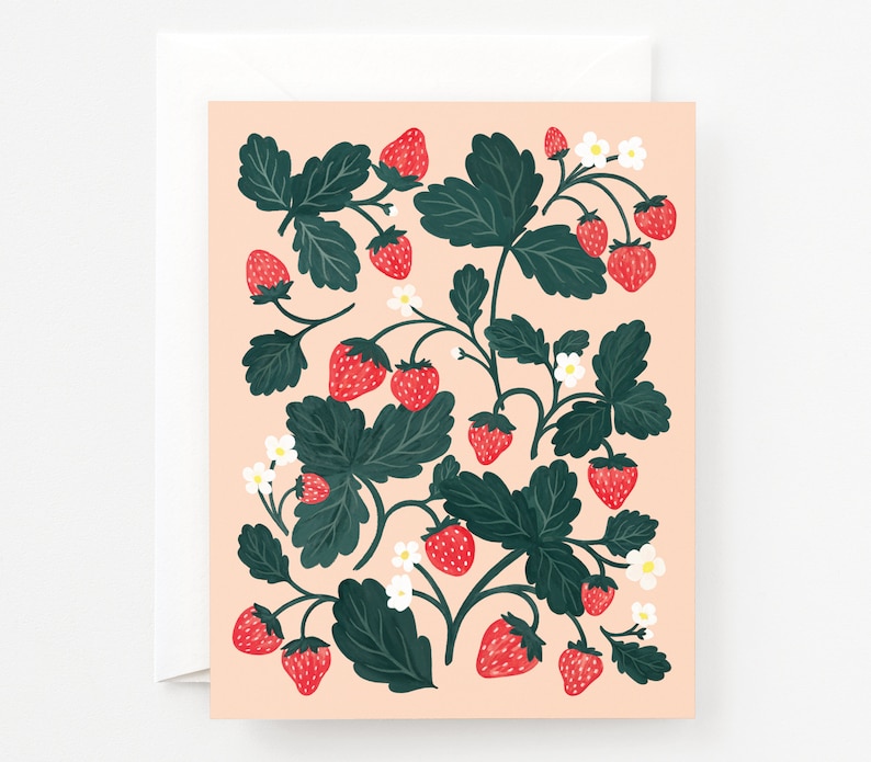 Strawberry Notecard Set of 8 Everyday Cards with Hand Illustrated Strawberry Fields image 1
