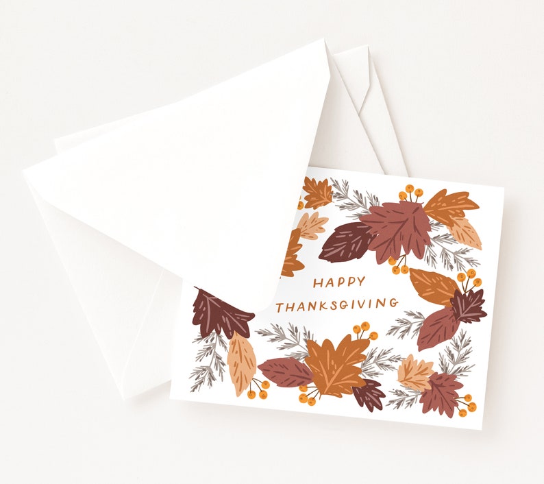 Happy Thanksgiving Card Illustrated Autumn Holiday Happy Thanksgiving Cards, Blank Holiday Card Set or Single Thanksgiving Greeting image 2