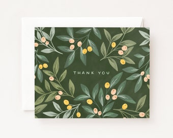 Orchard Thank You Cards : Set of 8 Card or Single Orchard Thank You Card Set with Illustrated Florals