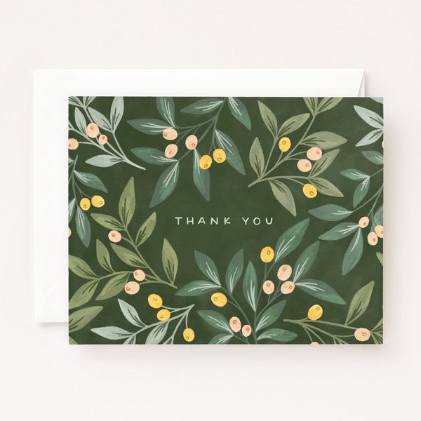 Orchard Thank You Cards : Set of 8 Card or Single Orchard Thank You Card Set with Illustrated Florals